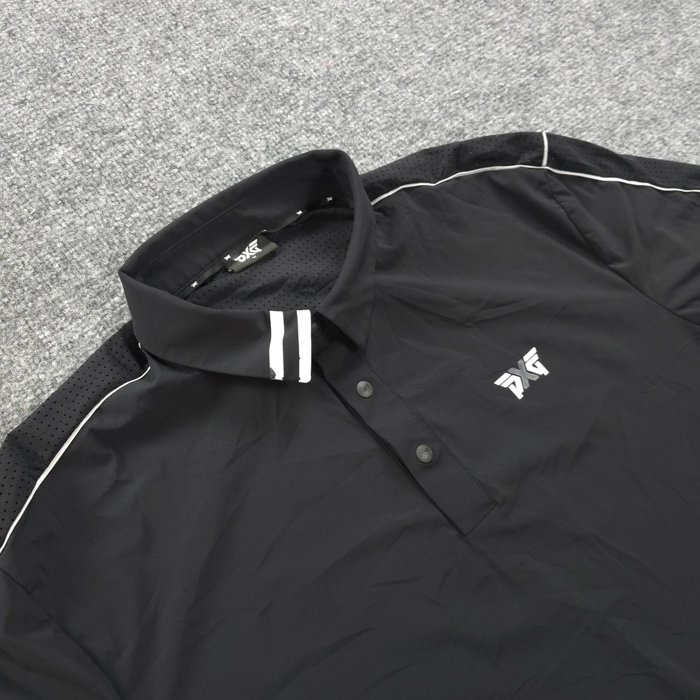 PXG Polo Shirt Mens M‎ Black Fineline Performance Golf Stretch Parsons Extreme